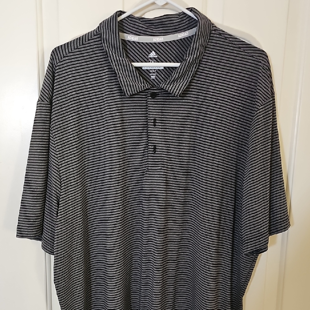 Adidas Men’s Black & Gray Striped Golf Polo Shirt